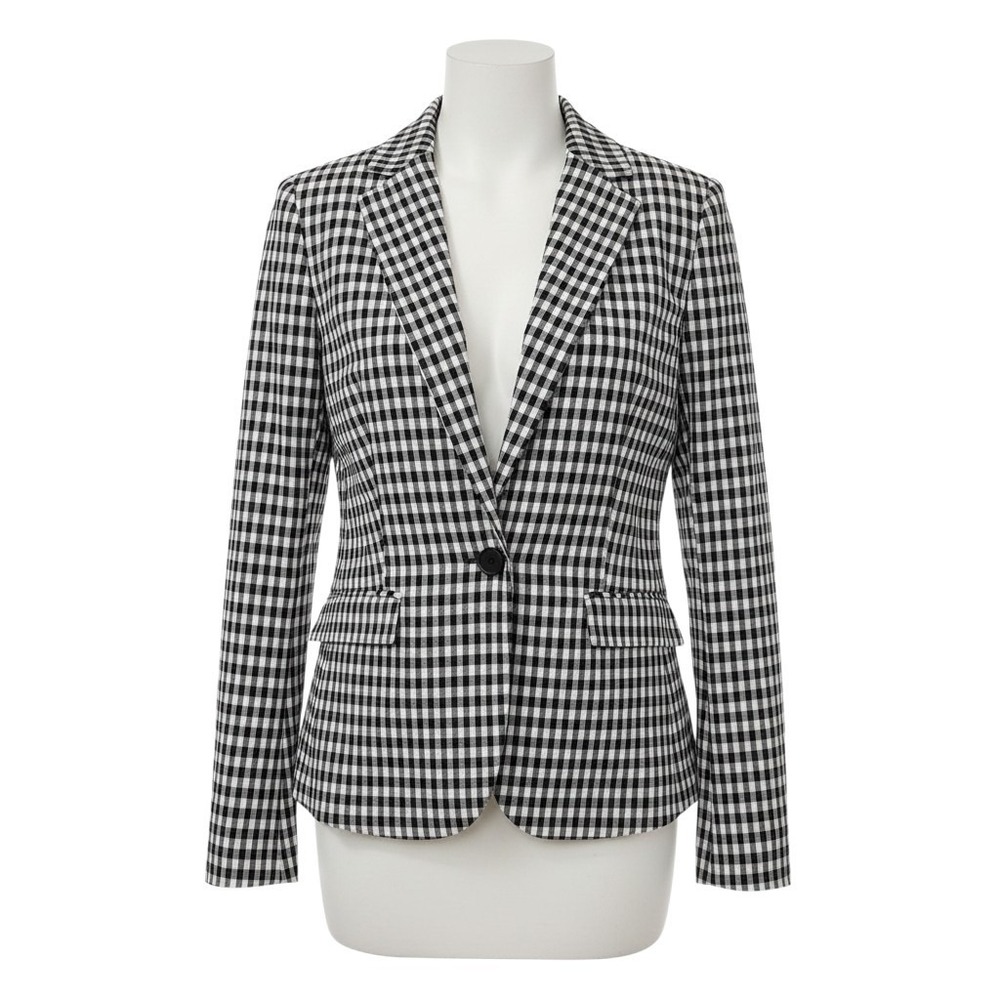Maison d'Amelie Black White Gingham Blazer Single Button Tailored Jacket Small